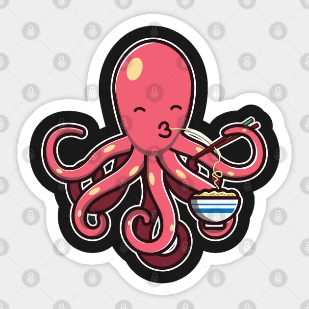 Cute Octopus Eating Ramen Noodle Kawaii Octopus for kids print Sticker by theodoros20